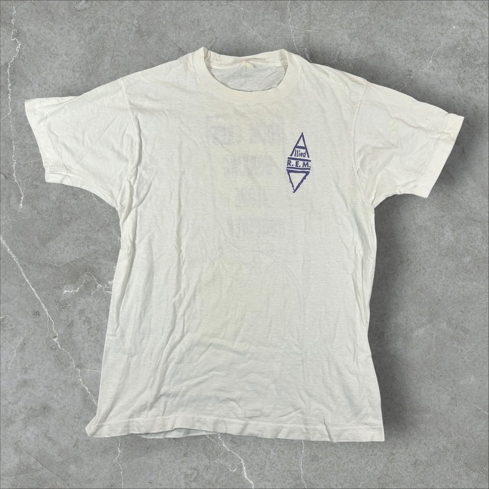 R.E.M. Allied T-Shirt Mens Medium White Local Crew Tour Band Single Stitch Tee